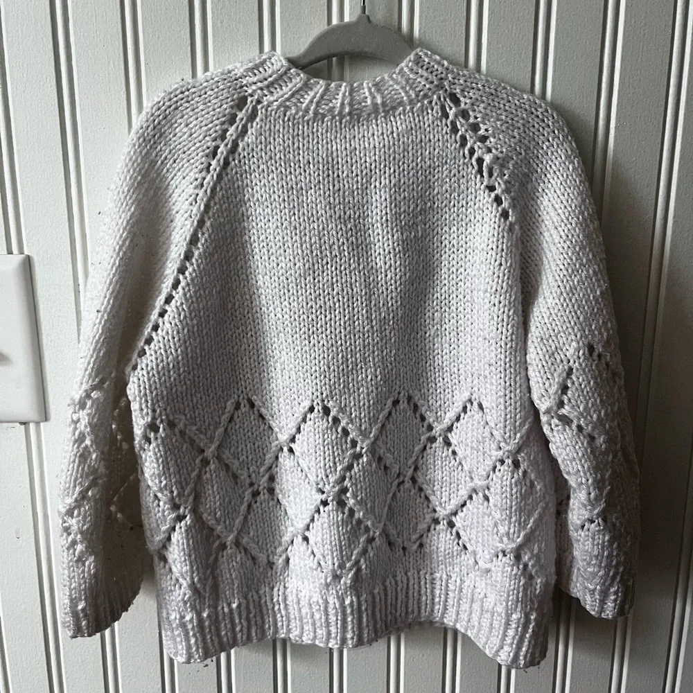 Vintage Girls Knit White Sweater 2T-4T Handmade with Buttons - Picture 4 of 4